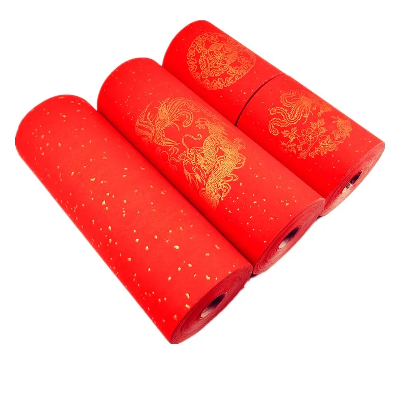 

50m/pc Half-Ripe Xuan Paper Writing Calligraphy Couplets Dragon Phoenix Pattern Rice Paper Peony and Fishes Half-Ripe Xuan Paper