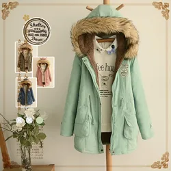 Japanese autumn and winter new cotton coat women's plus velvet thick Slim cotton jacket in the long section of cotton clothing
