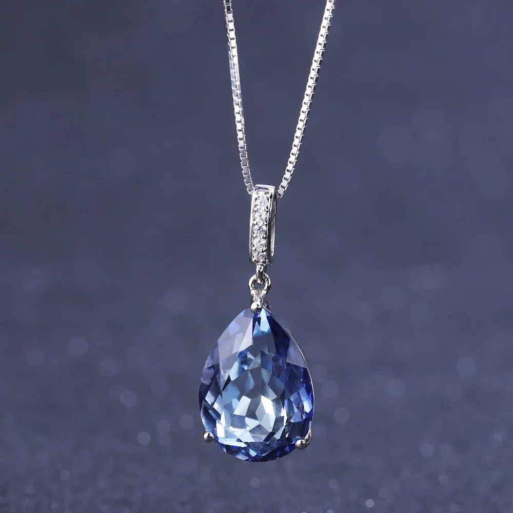 GEM\'S BALLET 925 Sterling Silver Jewelry 10.68Ct Natural Iolite Blue Mystic Quartz Pendant Necklace for Women Wedding Jewelry
