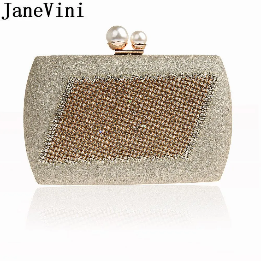 JaneVini Rhinestones Handtas Bling Bling Clutch Vintage Wedding Handbag Crystal Hand Shoulder Bags Carteiras Femininas Festas