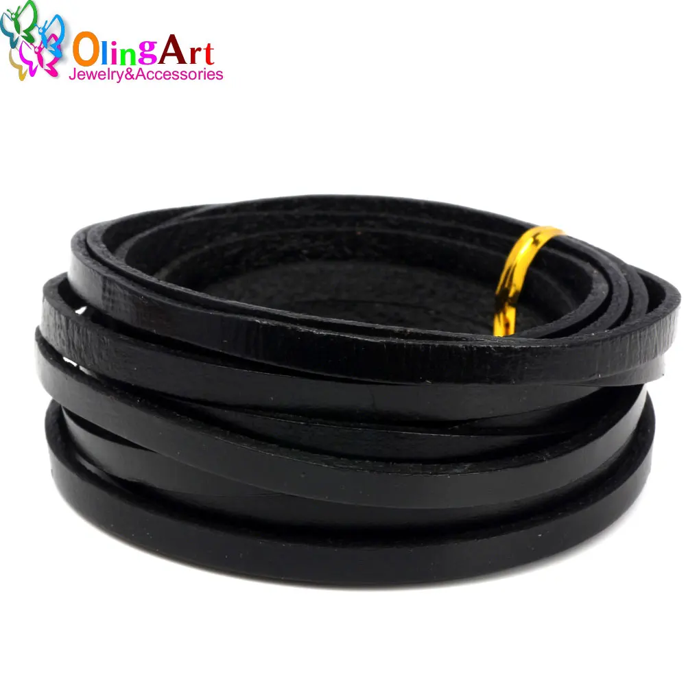 OlingArt 5*2mm 3YD/Lot czarny/brązowy/skórzany kolor płaska skórzana linka/sznury naszyjnik DIY bransoletka kolczyki Choker two...
