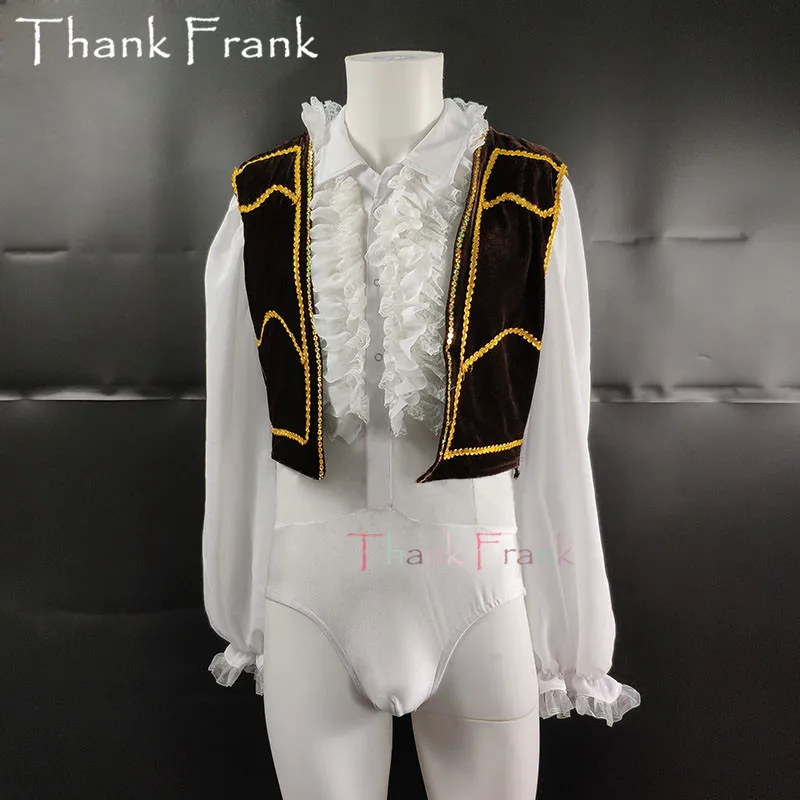 

New Two-Piece Boys Ballet Suit Custom Made Men Long Sleeve Gymnastics Leotard Vest Set Lace Ruffles Prince Dance Costumes C514