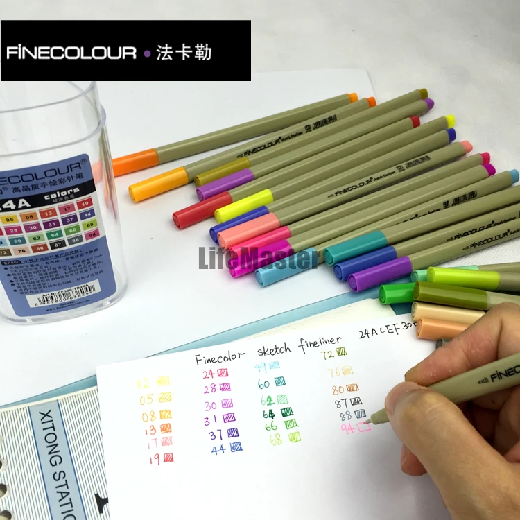 LifeMaster Finecolour Sketch Liner 0.3 mm 24 Color Set Pale Color/Regular Color Drawing Pen Extra Fine Perfect for Manga Design