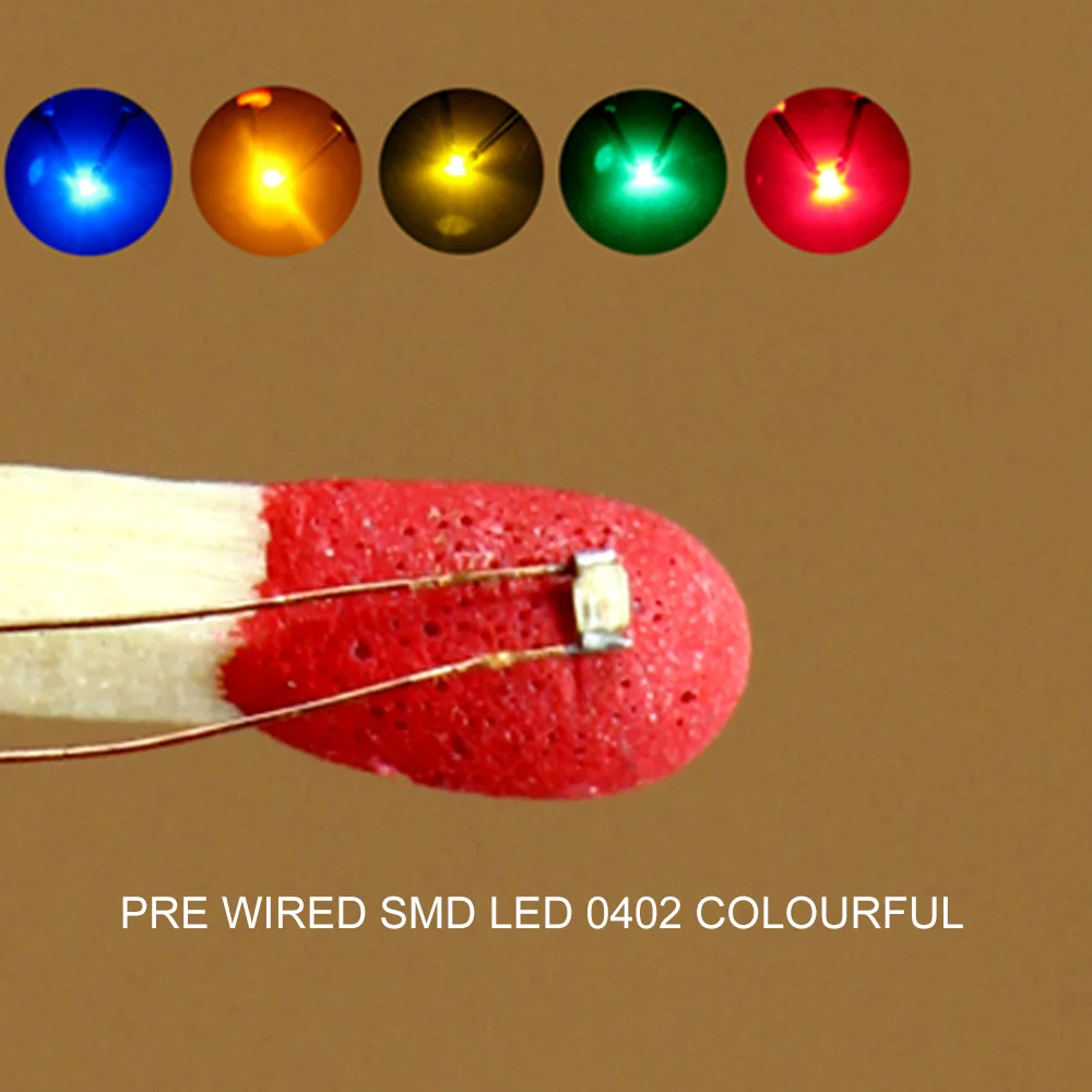 Evemodel C0402 40pcs Pre-wired micro 0.1mm Copper Wire SMD LED 0402 Light Different Colors RED ORANGE BLUE YELLOW GREEN