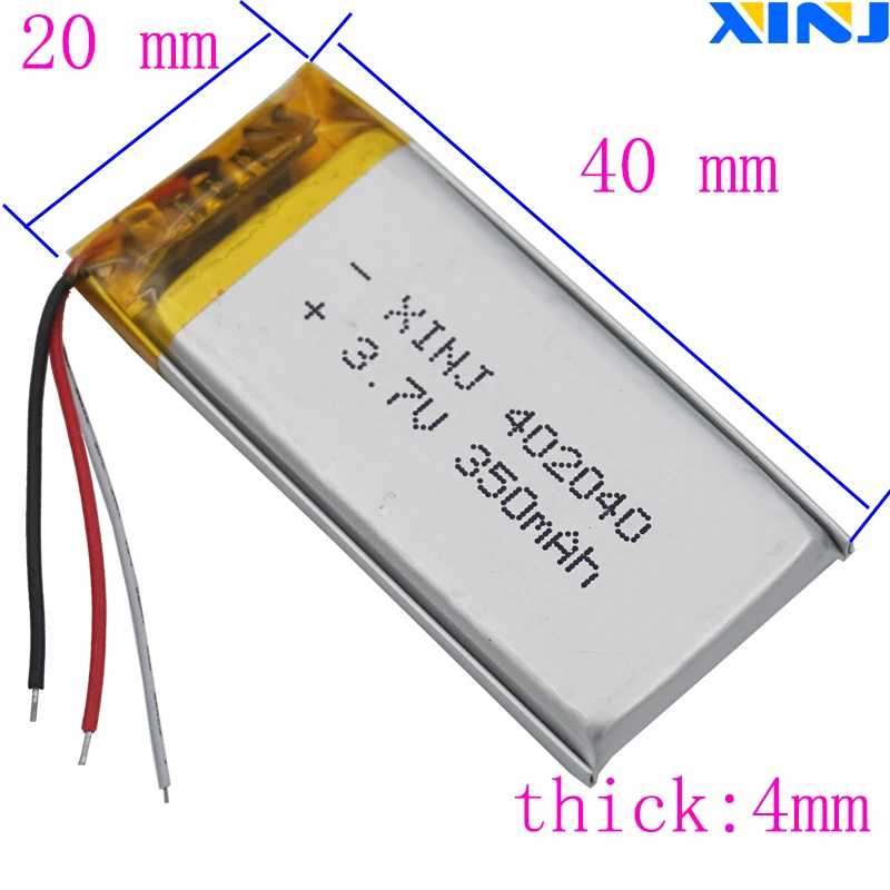 3.7V 350mAh 1.295Wh NTC Thermistor 3-Wires Rechargeable Li Li-Po Battery 402040 For GPS pen MP3 MP4 Car Camera Bluetooth Device