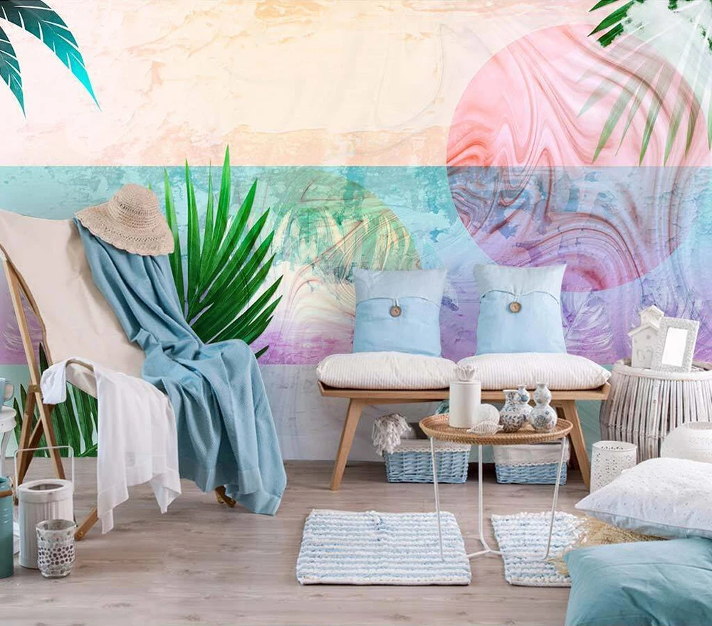 

Decorative wallpaper Hand-painted plant leaf background wall painting