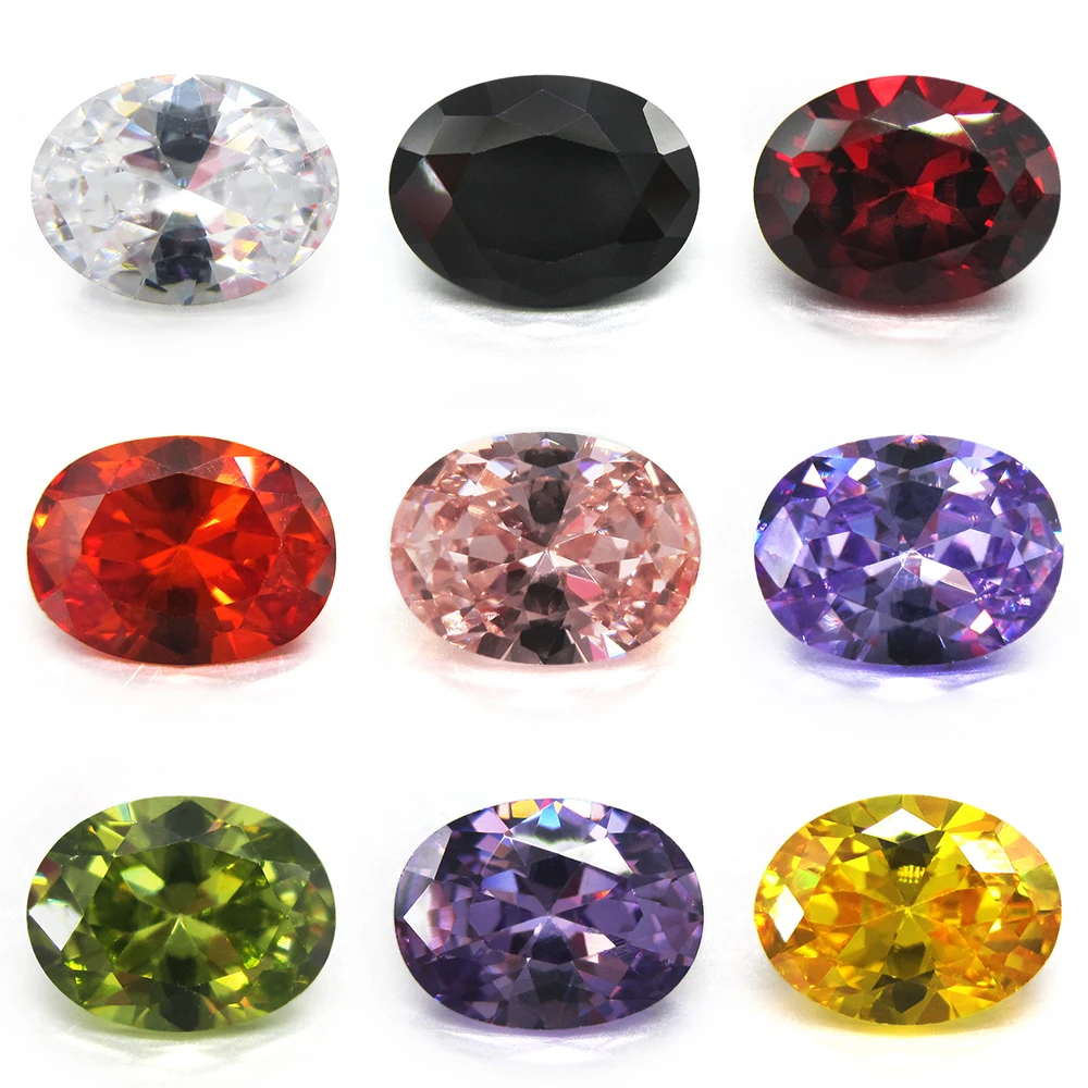 50pcs 3*4~12*16mm AAAAA Oval Shape White, Garnet, Olive, Purple, Black, Pink Cubic Zirconia Stone Loose CZ Synthetic Gems