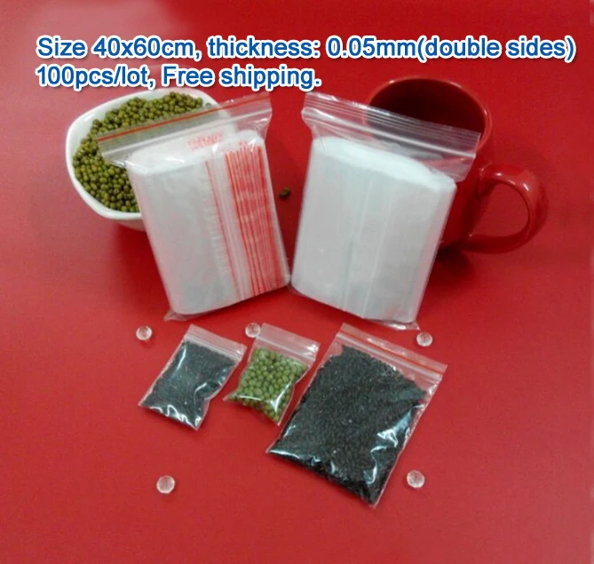 100pcs double sizes thickness 0.05mm Transparent PE Zip Lock jewelry Packaging bags, 40*60cm clear plastic bags for gift storage