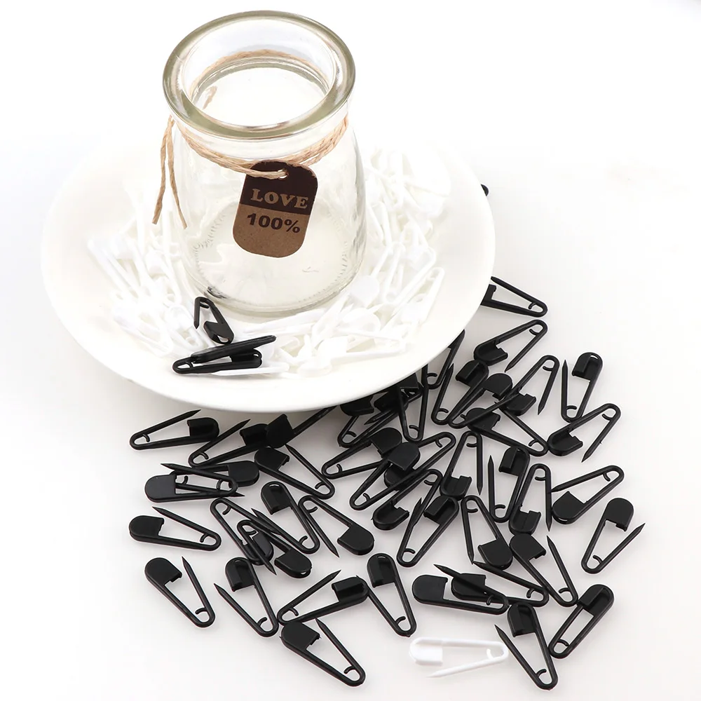 100Pcs/set Safety Plastic Tag Pin Black White Solid Color Fastener Clips Knitting Stitch Marker Tag DIY Label Card Hangtag Pins