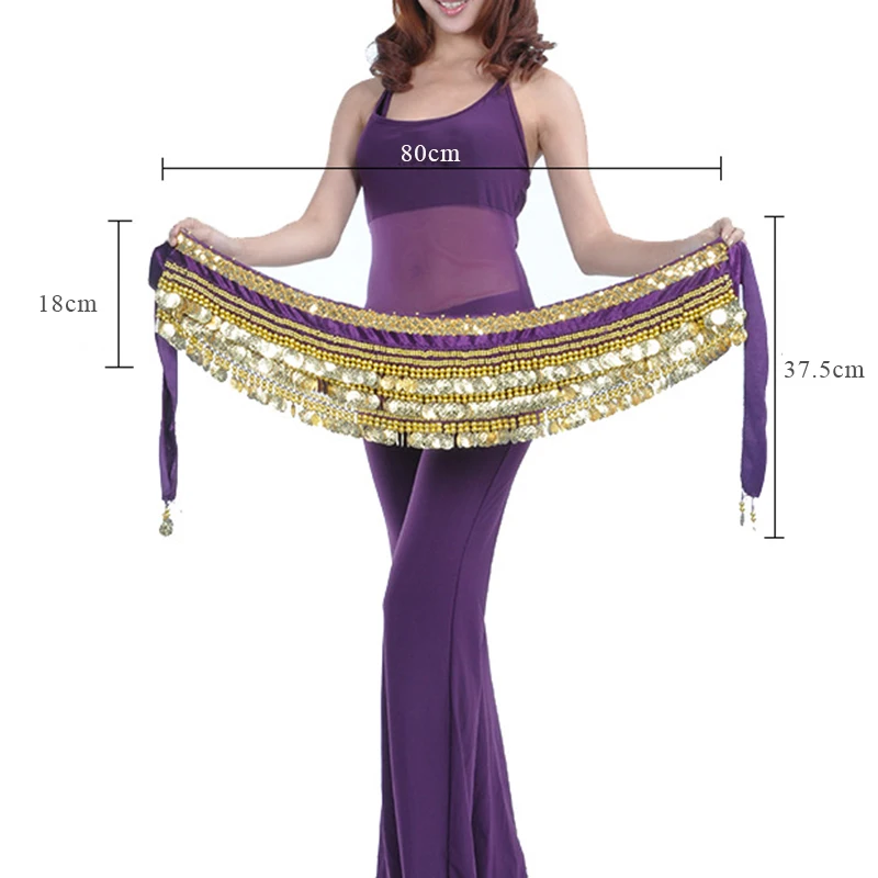 More Colors Women Dancewear Class Wear Hip Scarf 338 Coins Gold/Silver Adjustable Fit Velvet Belt with Small Beads