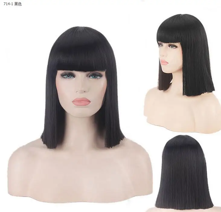 Women Bob Wig With Bangs Anime Cartoon Character Cospay Short Straight Wigs Heat Resistant Fiber Hair Extensions