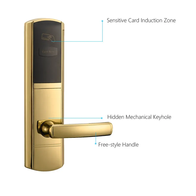 LACHCO  Digital Card Lock Electronic Door Lock for Home Hotel US Mortise Zinc Alloy Matte Gold L16048SG