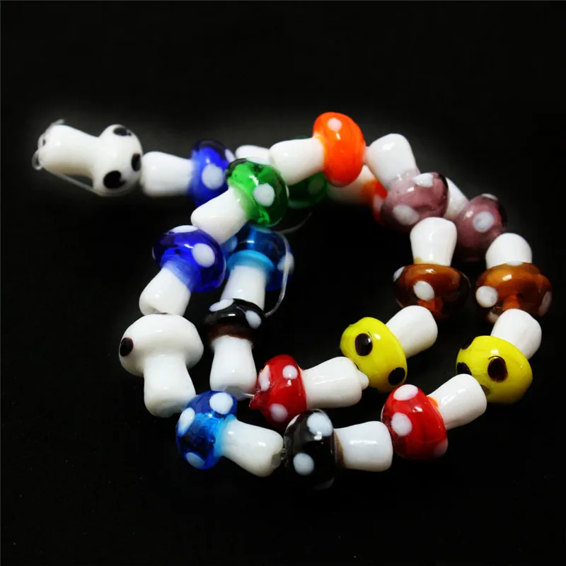 10x12mm 20pcs/lot Mixed Colour Lampwork Glass Mushroom Beads Loose SpaceBeads for Jewelry Making Handmade DIY Bracelet Jewelry