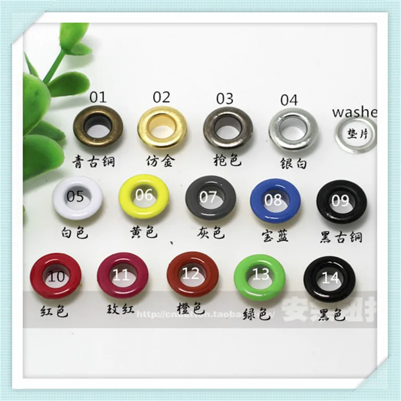 Free Shipping 100 x 5mm 14 Plating Colors Eyelets with Washers in Various Colours for Garments - (Size No: 300# - 5mm)  EE-03