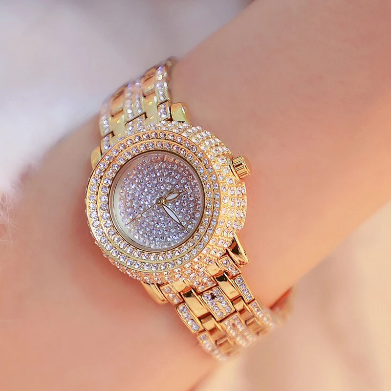 Fashion Luxury Crystal watch 43MM big dial steel Gold Quartz Watch Rhinestone Women Watches Clock female Ladies Dress Wristwatch