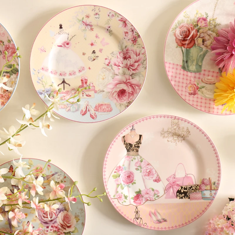 Pastoral Bone China Dishes And Plates Porcelain Cake Dish Pastry Fruit Tray Ceramic Tableware Steak Dinner Plate Decoration