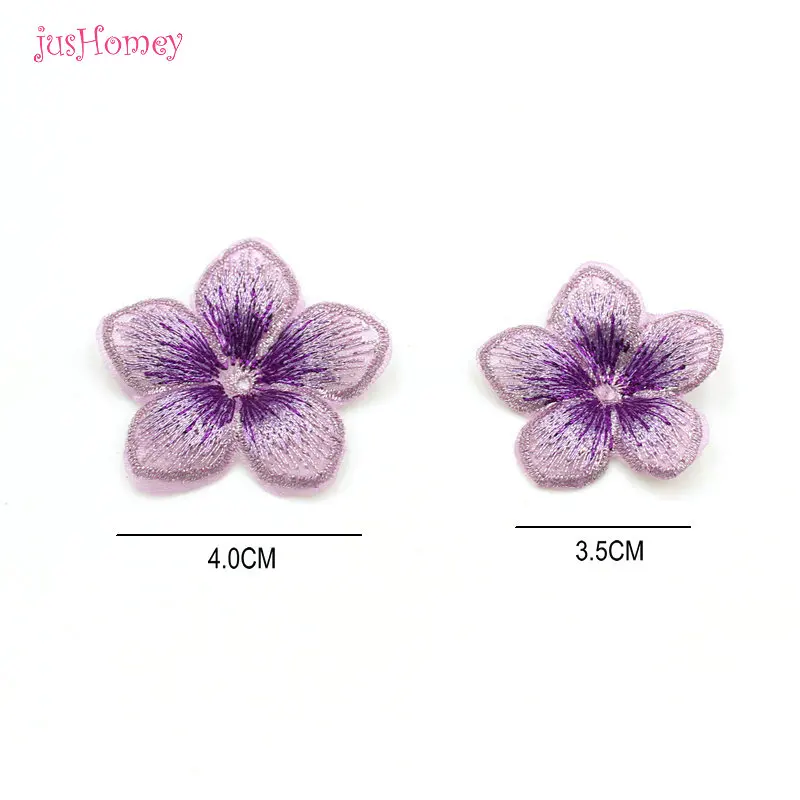 30PCS Boutique Embroidery Five Petals Flower 3D Appliques DIY Accessories 40mm/35mm for Party Decor, Doll Embellishment