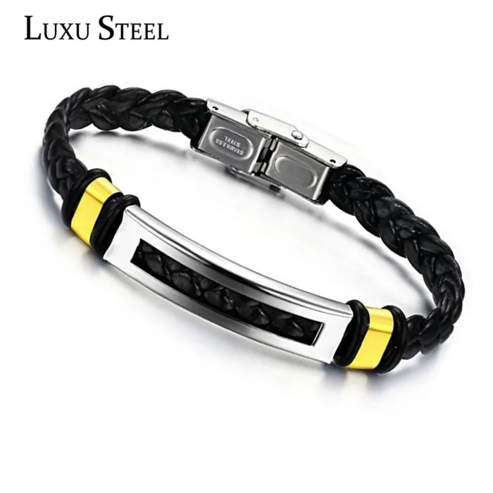 LUXUSTEEL Genuine Leather Titanium Steel Saddle Buckle Men Jewelry Leather Bracelet Best Friend Gift  Bracelets & Bangles Party