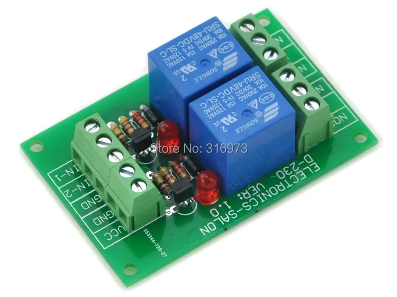 

Two SPDT Power Relay Module, DC 48V Coil, 10A 250VAC/30VDC, Board.