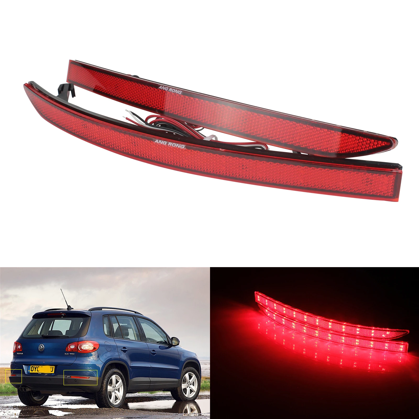 

ANGRONG 2x Red 24 SMD LED Rear Bumper Reflector Tail Brake Light Lamp For VW Tiguan 5N 08-15