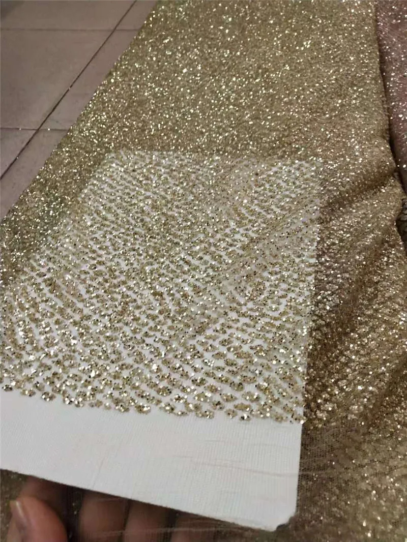 high quality JRB-12201 African French net tulle Lace Fabric for party Hot selling beaded glued glitter sequins lace fabric