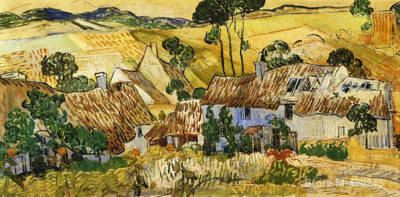 

Canvas Art Landscape Thatched Houses Vincent Van Gogh Painting Reproduction Handmade Modern Artwork for Farmhouse Wall Decor