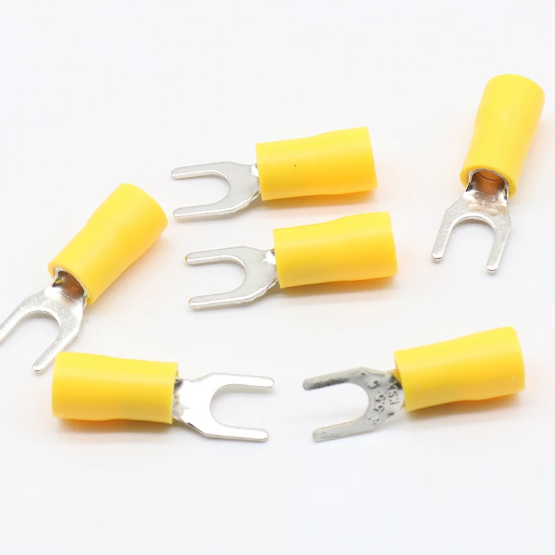 SV5.5-5 Yellow Furcate Terminal Cable Wire Connector 100PCS Fork Type Insulated Wiring Terminals for AWG12-10 SV5-5 SV