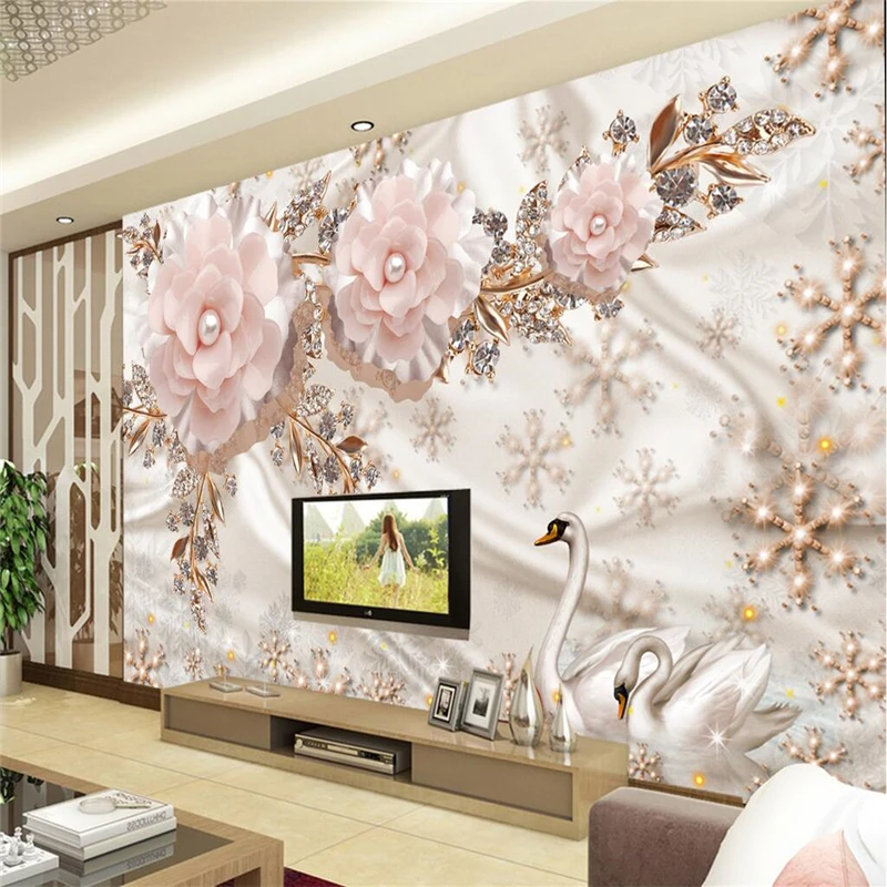

Пользовательские фотообои beibehang, настенная наклейка, 3d роскошный Континентальный лебедь, цветок, ТВ, фон для стены