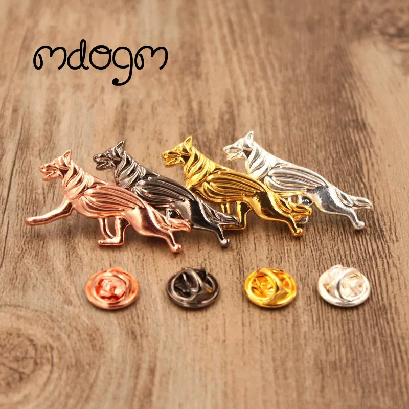 Mdogm German Shepherd Dog Animal Brooches And Pins  Suit Cute Metal Small Father Collar Badges Gift For Male Men B060