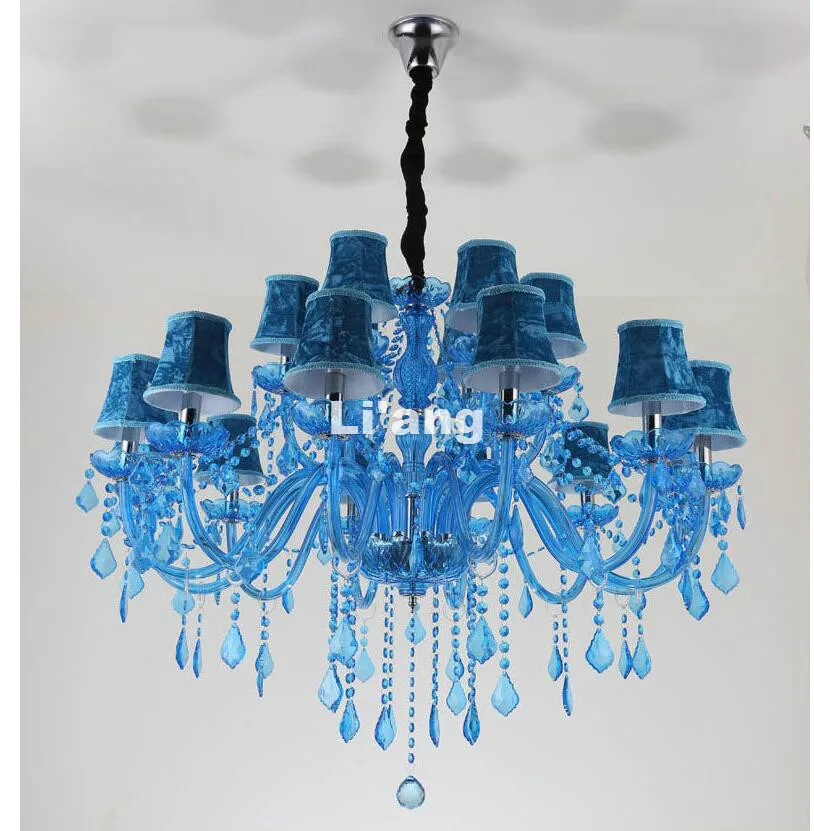 Modern European Blue K9 Crystal Chandelier Lustre Blue Crystal Chandelier Optional Lustres De Cristal Chandelier Shades Included