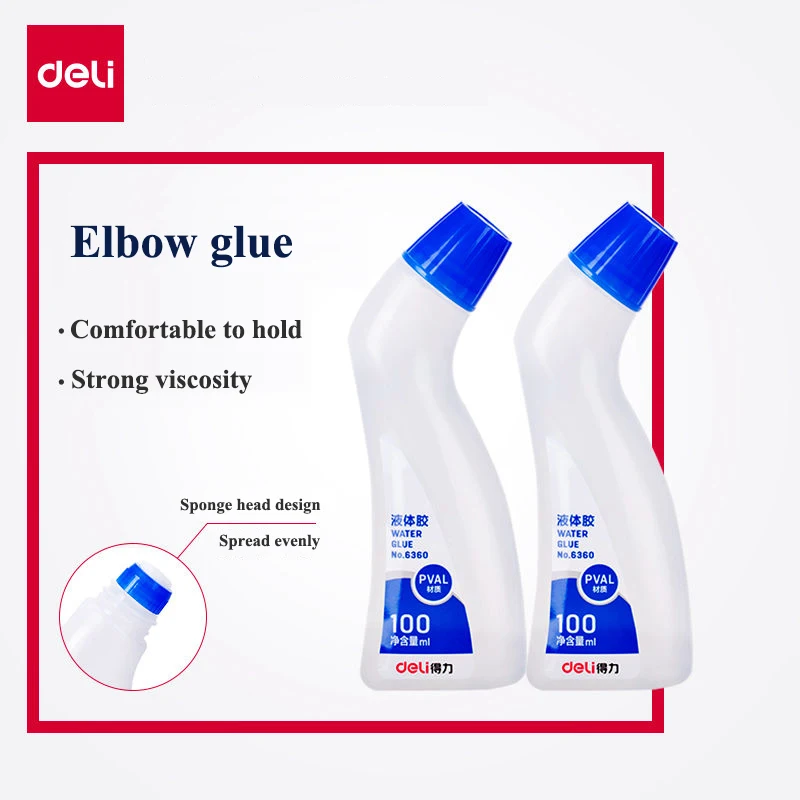 1PCS Deli 6360 Elbow Water Glue 100ml PVAL Liquid Glue Angle Head Office Home School Business Water Glue