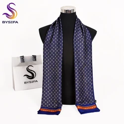 [BYSIFA] 2018 nueva marca de bufandas para hombre Otoño Invierno moda masculina cálida azul marino bufanda larga de seda corbata bufanda de alta calidad 170*30cm