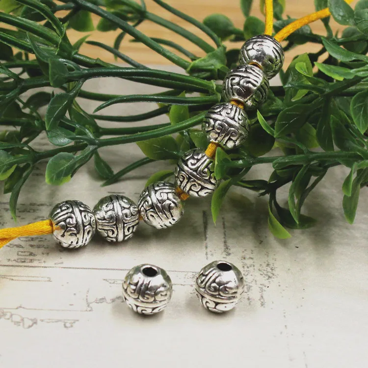 30pcs/lot Handmade Bracelet Beads Accessories 7mm Round Tibetan Silver Spacer Beads Beading Jewelry Making Decoration Charms