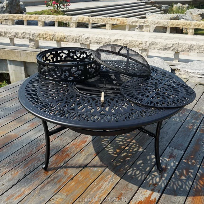 1 pc BBQ table Cast aluminum furniture garden Outdoor table for Villa Backyard Patio Barbecue Charcoal grilled in size 130cm