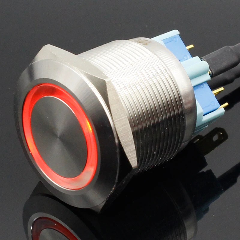 25mm 6V 12V 24V 220V Blue Ring Led Light Momentary/Locking Push Button Switch DPST Metal Industrial Boat Car DIY Switch