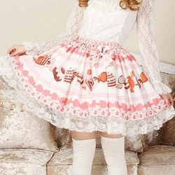 Pretty Baby Pink Candy Skirt Cute Cake Printed Japan Kawaii Adorable Lace Lolita skirt Princess Soft Skirts for Women