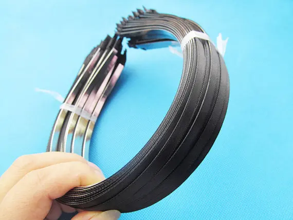 100pcs 5mm Wide Metal Headband Hairband Pendant Charm Finding,Sticked Black Ribbon Outer, DIY Fashion Accessory Jewelry Making