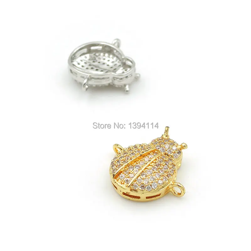 15*15*5mm Micro Pave Clear CZ Beetle Connector Fit For Women As DIY Bracelets Accessory