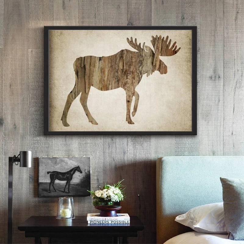 North American Animal Wall Art Posters and Prints Moose,Bald Eagle,Buck Deer,Grizzly Bear Art Painting Rustic Cabin Home Decor