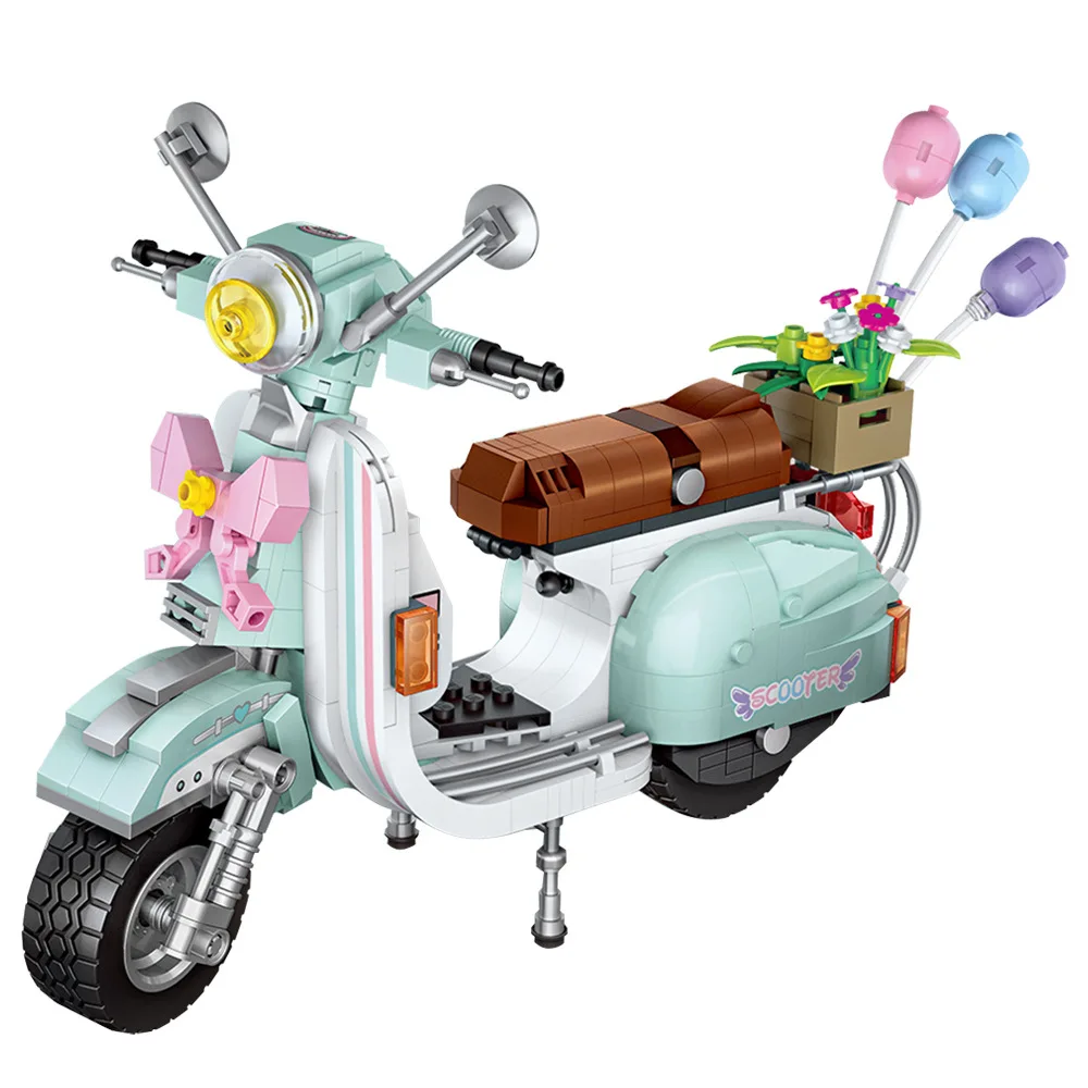 Creative City Vehicle Vespas Mini Block Motorcycle Construction Building Bricks Motor Scooter Model Toys For Gifts Collection