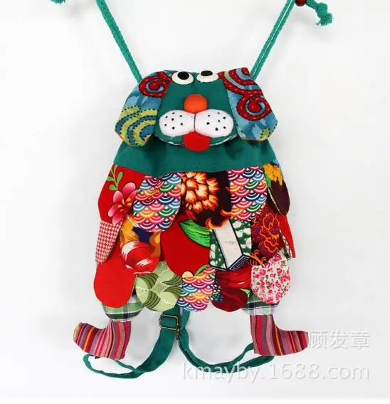 5 pieces new fashion national wind leisure women Lovely personality dog doggy embroidery canvas backpack schoolbag