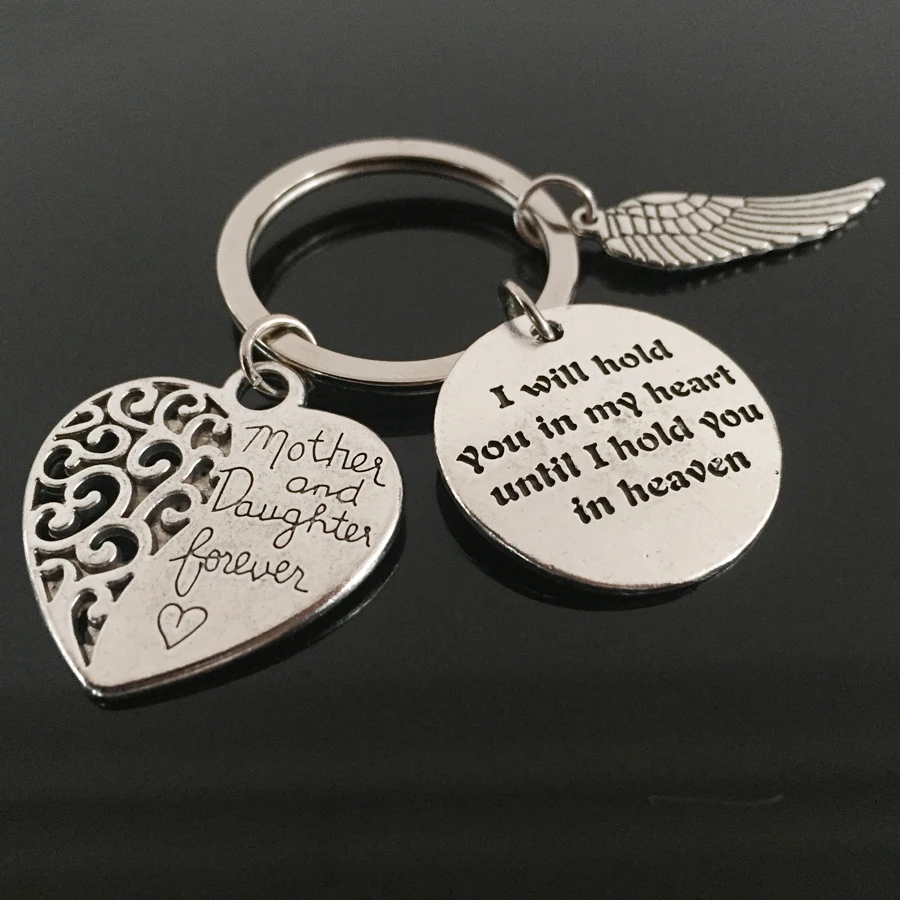 Motivation Bereavement Memorial Heart Gift Mother And Daughter Forever Keyring Angel Wing Fashion DIY Alloy Jewelry Keychain