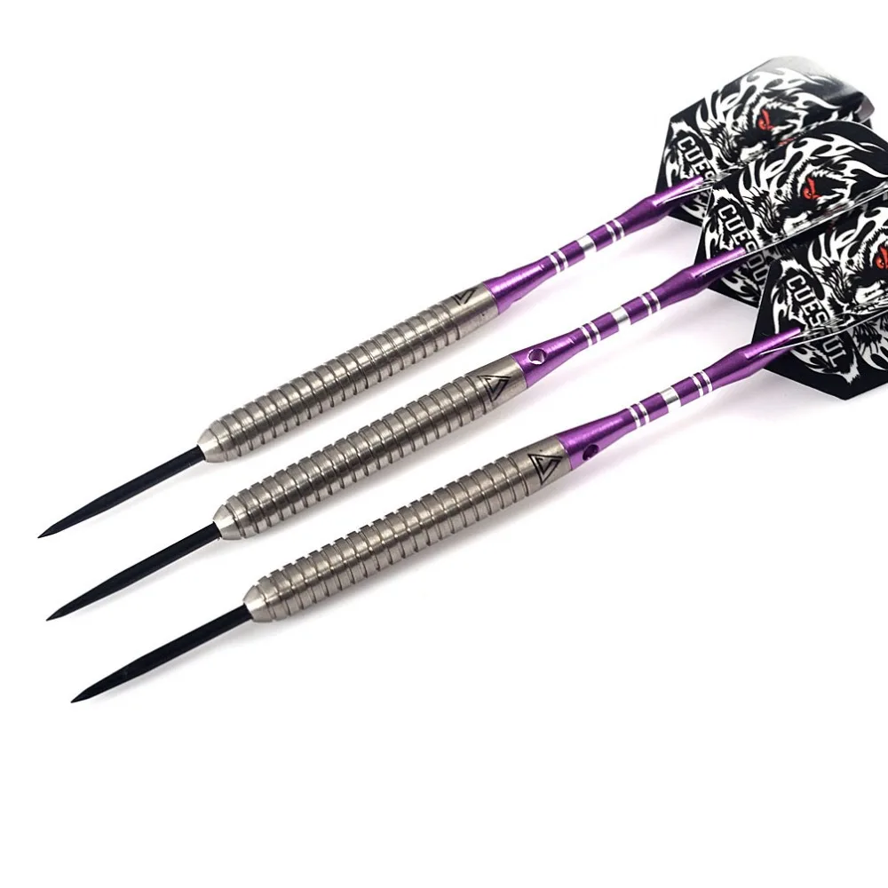 CUESOUL 22 Grams 90% Tungsten Steel Tip Darts Set With Luxury Black Dart Case&Purple Dart Shaft