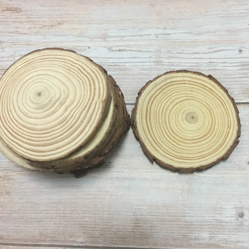 set of 10 free shipping 8-10cm x1cm thickness rustic round wood slice with bark round wood coasters