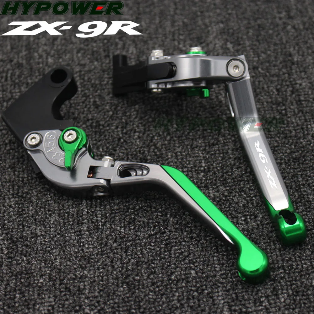 With Logo(ZX-9R) Green+Titanium CNC New Adjustable Motorcycle Brake Clutch Levers For Kawasaki ZX9R ZX-9R 1998 1999