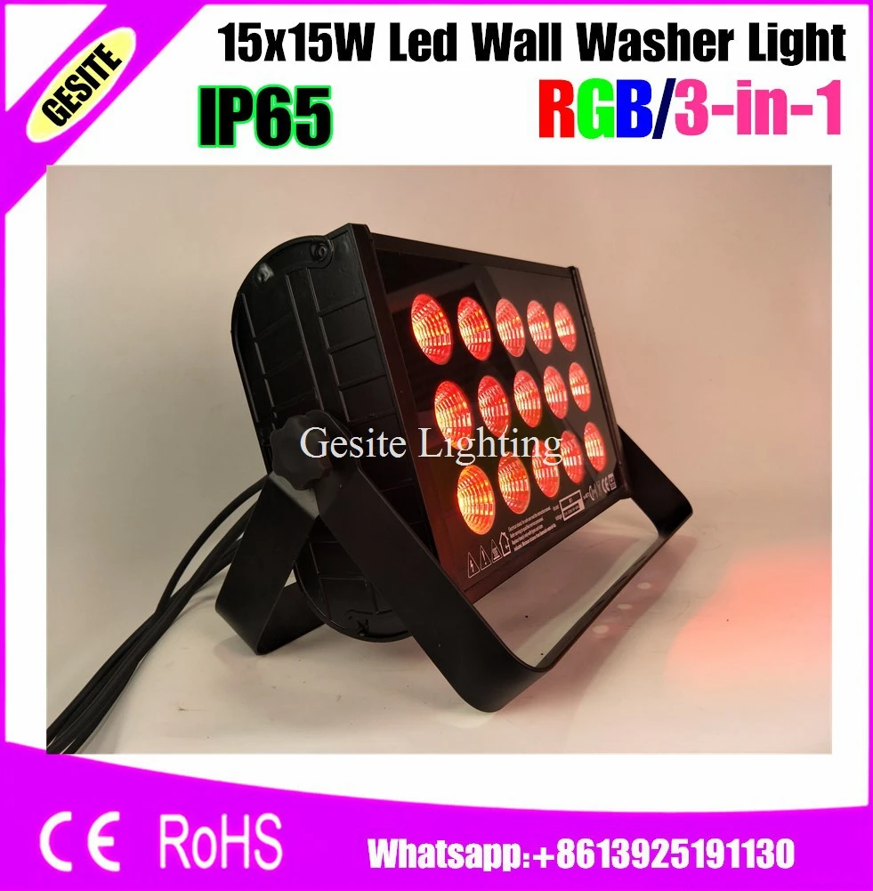 

2pcs/lot 100% Hi-Powerful 225W Tricolor 15x15W 3in1 Light DMX waterproof Wall Washer LED Lighting Fixture