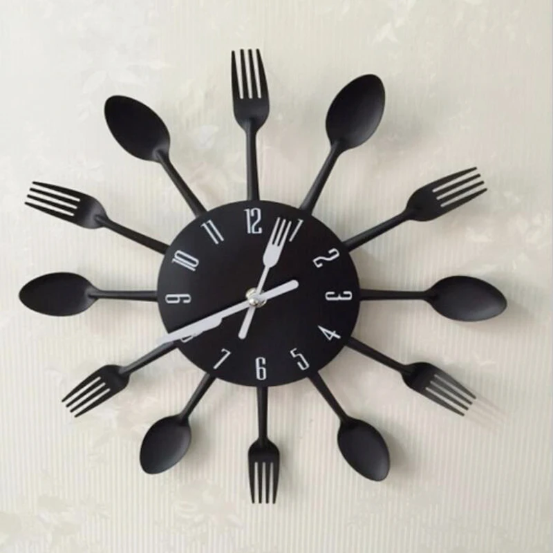 new arrival  promotion wall modern needle clock knife clocks kitchen the decoration quartz metal mute nrushed