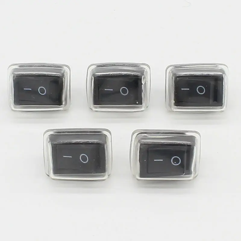 5Pcs/Lot Black Push Button Mini Switch 6A-10A 110V 250V 2Pin Snap-in On/Off Rocker Switch 21MM*15MM with waterproof cover Black