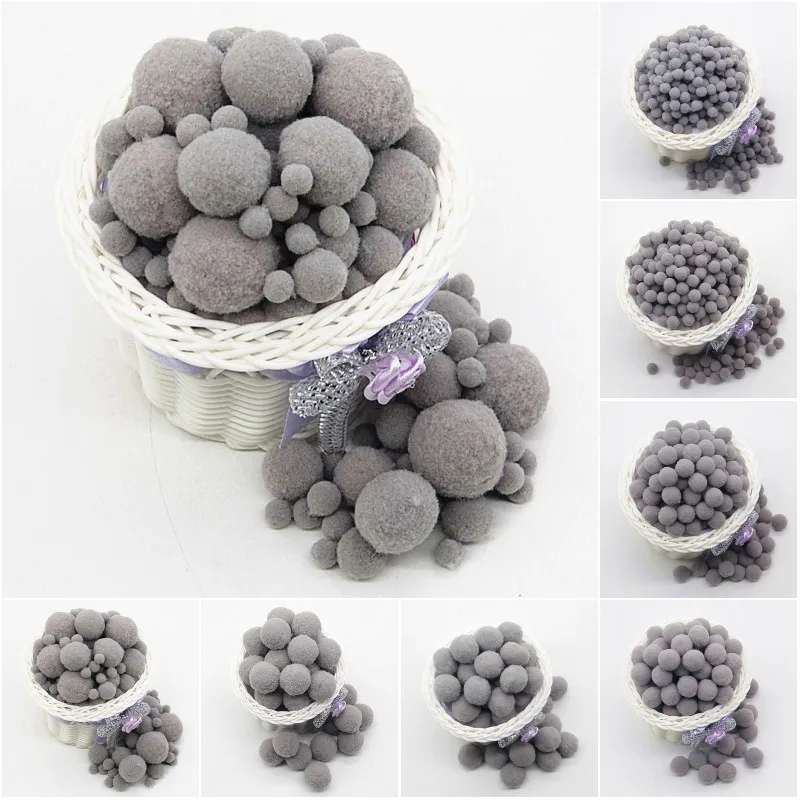 Gray Pompom 8mm 10mm 15mm 20mm 30mm Pom Poms Ponpon Crafts Supplies DIY for Kids Toy Garment Sewing Home Wedding Decorations 20g