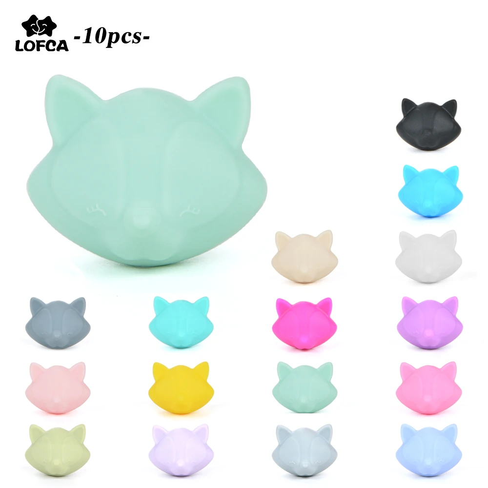 LOFCA Silicone Beads Fox 10pcs/lot Food Grade  Colorful Chew Necklace Bracelet Bangle Jewelry Making  Jewelry accessories